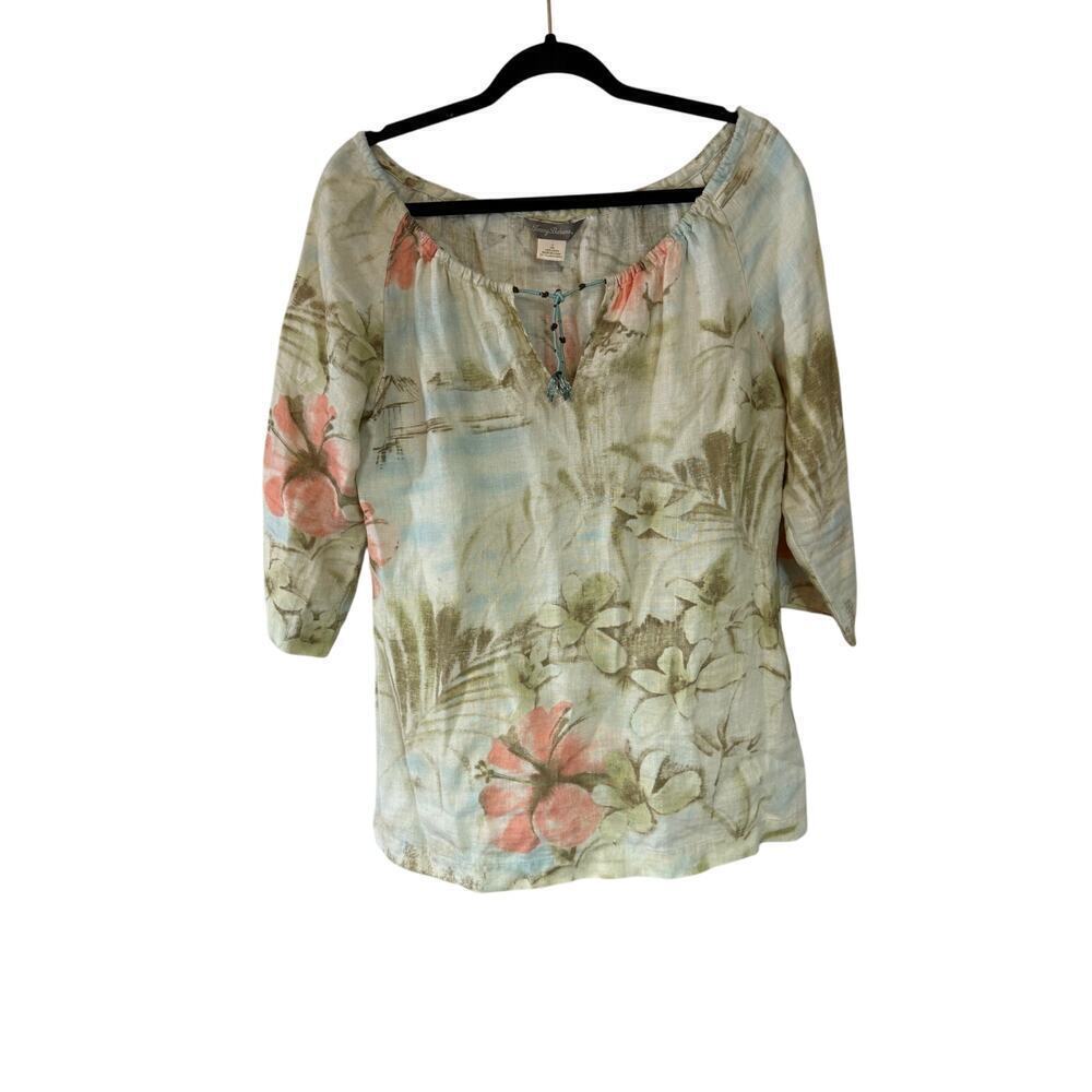Tommy Bahama linen floral blouse size S